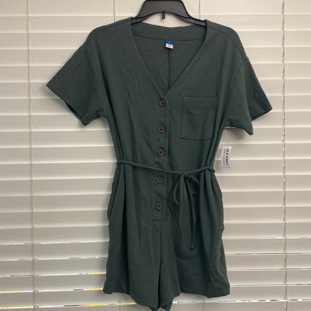 NWT Old Navy forest green button front romper size small